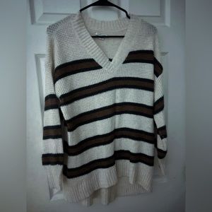 American Eagle v neck waffle sweater striped soft and comfortable
